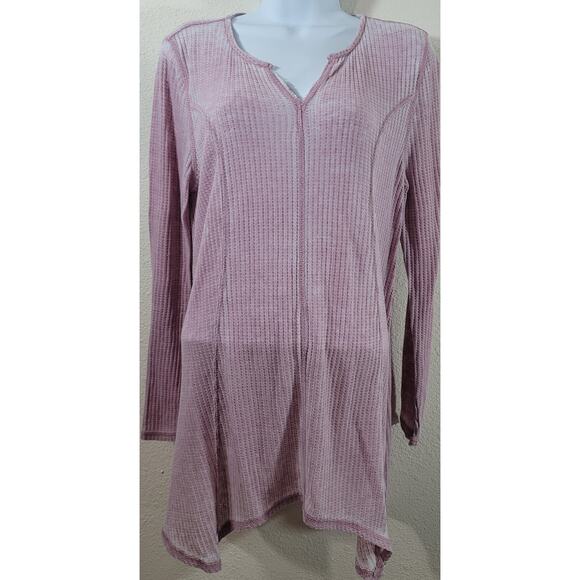 Seven 7 Purple Marled Waffle Knit Shark Bite Hem Top Medium Lightweight Soft - Picture 1 of 6